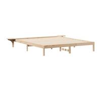 QJBSAVVA Cadre de Lit 180x220 cm en Pin Massif avec Chevet Intégré | Lit plateforme en bois naturel pour chambre moderne, structure robuste avec sommier à lattes inclus.