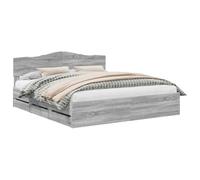 QJBSAVVA Cadre de Lit 200 x 200 cm avec Tête de Lit et 6 Tiroirs, Structure de Lit Double Adulte en Bois d'Ingénierie pour Chambre Parentale, Gris Sonoma