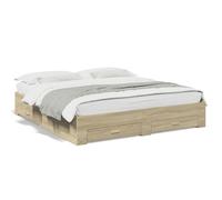 QJBSAVVA Cadre de Lit 200x200 cm avec 4 Tiroirs Coloris Chêne Sonoma | Structure de lit double moderne pour chambre adulte, dotée de sommier à lattes robuste et de 4 bacs de rangement intégrés.