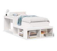 QJBSAVVA Cadre de Lit 75x190 cm avec Bureau et Chevet en Pin Massif Blanc | Lit combiné gain de place avec bureau intégré et rangement, idéal pour optimiser une petite chambre à coucher.