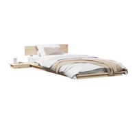 QJBSAVVA Cadre de Lit au Sol 90x190 cm Bois avec Table de Nuit Marron | Structure basse pour chambre à coucher, conçue en bois stable avec un chevet pratique intégré et un design épuré.