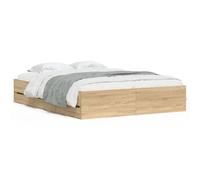 QJBSAVVA Cadre de Lit avec 6 Tiroirs Chêne Sonoma 150x200 cm | Structure de lit double pour chambre avec sommier à lattes et six tiroirs de rangement intégrés, bois d'ingénierie.