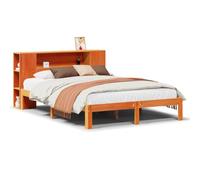 QJBSAVVA Cadre de Lit avec Bibliothèque 140x190 cm Pin Massif Cire Marron | Lit en pin avec étagère de rangement intégrée pour optimiser l'espace dans votre chambre à coucher.