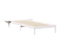 QJBSAVVA Cadre de Lit avec Chevet Intégré 90x220cm Blanc Pin Massif | Lit plateforme en bois avec sommier à lattes, idéal pour optimiser l'espace dans une chambre à coucher contemporaine.