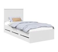 QJBSAVVA Cadre de Lit avec Tiroir Blanc 100x200 cm, Lit Simple Moderne en Bois d'Ingénierie avec Tête de Lit et Sommier à Lattes pour Chambre d'Adulte et d'Ado