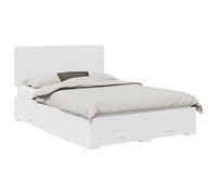 QJBSAVVA Cadre de Lit avec Tiroir Blanc 140x190 cm Bois d'Ingénierie | Lit double contemporain pour chambre avec tête de lit intégrée et espaces de rangement pratiques sous le sommier.