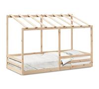 QJBSAVVA Cadre de Lit Cabane 80x200 cm en Bois de Pin Massif | Structure de lit tipi en pin brut avec sommier à lattes pour aménager une chambre à coucher moderne.