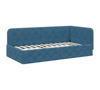 QJBSAVVA Cadre de Lit d'angle 90x200 cm Canapé Lit en Velours Bleu | Lit banquette d'angle gain de place en velours bleu pour optimiser l'espace de votre chambre ou studio.