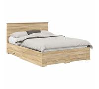 QJBSAVVA Cadre de Lit Double 140x190 cm avec Tiroir Chêne Sonoma | Lit 2 places avec sommier à lattes et tête de lit pour chambre à coucher, structure solide en bois d'ingénierie.
