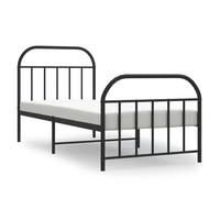 QJBSAVVA Cadre de Lit en Acier Noir 90x190 cm avec Sommier à Lattes | Support de matelas robuste pour chambre à coucher avec espace sous le lit de 26 cm pour ranger vos boîtes.