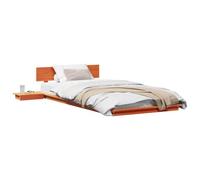 QJBSAVVA Cadre de Lit Simple au Sol 100x200 cm avec Chevet Bois Marron | Structure basse en bois avec chevet intégré pour optimiser l'espace dans votre chambre.