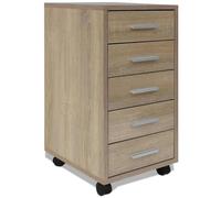 QJBSAVVA Caisson de Bureau Mobile à 5 Tiroirs, Meuble de Rangement en Bois MDF avec roulettes, Tour de Rangement sous Bureau pour Documents et Fournitures, Chêne 33x38x63 cm