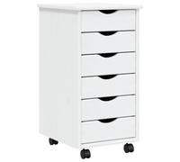 QJBSAVVA Caisson de Bureau sur roulettes, Armoire de Rangement avec 6 Tiroirs en Bois de Pin Massif Blanc Moss, Organiseur de Bureau pour Documents, 34 x 39 x 65,5 cm