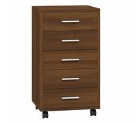 QJBSAVVA Caisson de Bureau sur roulettes, Meuble de Rangement 5 Tiroirs en Bois d'Ingénierie pour Dossiers et Documents, Commode Mobile, Chêne Marron, 33 x 38 x 63 cm