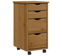 QJBSAVVA Caisson de Bureau sur roulettes Moss, Armoire Roulante avec 4 Tiroirs en Bois de Pin Massif, Meuble de Rangement pour Bureau et Salon, 34x39x65,5 cm, Marron Miel