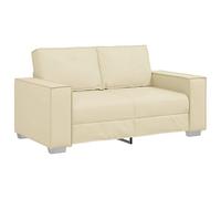 QJBSAVVA Canapé 2 places 160 cm moderne en cuir synthétique pour salon, bureau, meuble rembourré élégant en crème, causeuse confortable avec structure en métal et larges accoudoirs