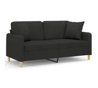 QJBSAVVA Canapé 2 places avec 2 coussins décoratifs, noir, 158 cm de large, design moderne, canapé en tissu avec structure en métal et rembourrage en mousse, pour salon et bureau