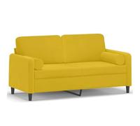 QJBSAVVA Canapé 2 places avec coussin décoratif jaune - Largeur d'assise : 140 cm - En velours - Design moderne - Structure en métal - Canapé rembourré pour salon, chambre à coucher, bureau - 158 x 77