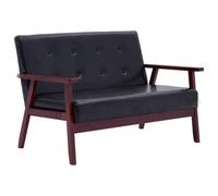 QJBSAVVA Canapé 2 Places en Similicuir Noir, Petit Canapé Droit Style Rétro, Banquette de Salon avec Structure en Bois et Accoudoirs pour Bureau et Chambre, 113,5x67x73,5 cm