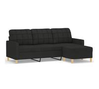 QJBSAVVA Canapé 3 places avec tabouret, canapé rembourré, noir, largeur d'assise 180 cm, housse en tissu, design moderne, pour salon, bureau, structure en métal robuste