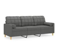 QJBSAVVA Canapé 3 Places de Salon en Tissu Gris Foncé, Sofa Moderne 180 cm de Largeur d'Assise avec Cadre en Métal et 2 Oreillers Décoratifs de Traversin pour Séjour et Bureau