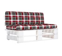QJBSAVVA Canapé Central Palette de Jardin en Bois de Pin Blanc, Module Salon de Jardin avec Coussins à Carreaux Rouges, Banquette pour Terrasse et Intérieur, 110x65x55 cm