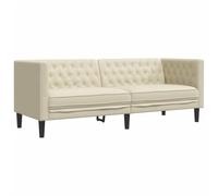 QJBSAVVA Canapé Chesterfield 3 Places en Similicuir Crème, Grand Sofa Capitonné pour Salon et Bureau, Divan Rembourré Confortable avec Pieds Robustes, 194 x 74,5 x 70,5 cm