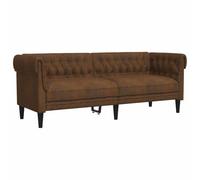 QJBSAVVA Canapé Chesterfield 3 Places Marron en Tissu, Grand Sofa de Salon Capitonné avec Accoudoirs Roulés, Divan Design Vintage pour Séjour et Bureau, 201,5 x 74,5 x 74,5 cm