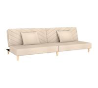 QJBSAVVA Canapé Convertible 2 Places avec 2 Oreillers, Canapé-Lit de Salon en Tissu Crème et Cadre en Bois, Banquette Clic-Clac Réglable pour Studio, Bureau et Petit Espace
