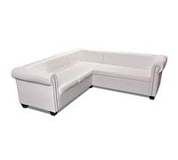 QJBSAVVA Canapé d'angle Chesterfield 5 Places en Simili Cuir Blanc, Grand Divan Capitonné avec Structure en Bois pour Salon et Bureau, Dimensions 205 x 205 x 73 cm