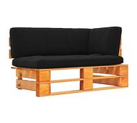 QJBSAVVA Canapé d'angle Palette de Jardin en Bois de Pin Imprégné Marron Miel, Module de Salon de Jardin avec Coussins Noirs, Siège d'Extérieur et Intérieur, 110 x 65 x 55 cm