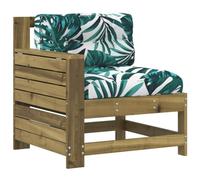 QJBSAVVA Canapé de Jardin en Bois de Pin Imprégné avec Coussin Motif Feuille, Fauteuil d'Extérieur Modulaire avec Table d'Appoint Pliable pour Terrasse Balcon et Patio, 69x62x70,5 cm