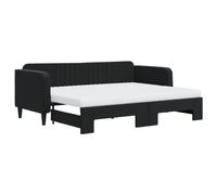 QJBSAVVA Canapé-Lit de Repos avec Gigogne et 2 Matelas Velours Noir | Ce canapé convertible pratique optimise l'espace dans votre salon ou chambre, idéal pour accueillir des invités.