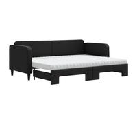 QJBSAVVA Canapé-Lit Gigogne Noir en Tissu avec 2 Matelas 80x200 cm | Divan convertible 2-en-1 conçu pour optimiser l'espace du salon ou de la chambre d'amis avec sommier inclus.