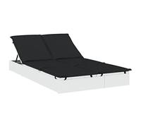 QJBSAVVA Chaise Longue 2 Places avec Coussins Noirs, Bain de Soleil Double en Résine Tressée Blanche et Acier, Transat de Jardin Réglable pour Piscine, Terrasse et Balcon