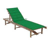 QJBSAVVA Chaise Longue de Jardin en Bambou avec Coussin Vert, Bain de Soleil Réglable 3 Positions pour Terrasse et Balcon, Transat Lit de Soleil de Détente Extérieur, 200 x 65 cm