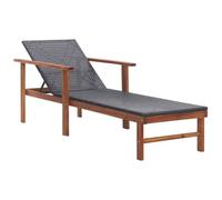 QJBSAVVA Chaise Longue de Jardin en Résine Tressée et Bois d'Acacia Massif, Transat Bain de Soleil avec Accoudoirs pour Terrasse, Balcon et Piscine, Design Moderne, Noir, 200 x 55 x 56 cm
