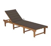 QJBSAVVA Chaise Longue Pliable avec Coussin Taupe en Bois d'Acacia Massif, Bain de Soleil de Jardin Réglable en 4 Positions, Transat pour Terrasse et Balcon, 200 x 61 x 30/86 cm