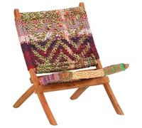 QJBSAVVA Chaise Pliante en Bois d'Acacia Massif et Tissu Chindi Multicolore, Fauteuil de Relaxation Ergonomique pour Salon et Terrasse, Siège Fait Main Style Ethnique, 59x72x79 cm