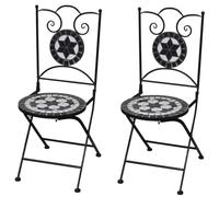QJBSAVVA Chaises de Bistro en Mosaïque Set de 2, Chaises de Jardin Pliables en Fer et Céramique Noir et Blanc, Mobilier Rétro pour Terrasse, Balcon et Extérieur, 37 x 41 x 89 cm