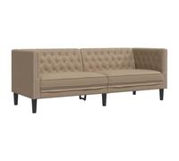 QJBSAVVA Chesterfield Canapé 3 places en cuir synthétique marron cappuccino élégant rembourré de 194 cm de large avec boutonnière confortable pour salon, bureau et club