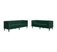 QJBSAVVA Chesterfield Ensemble de canapé 2 pièces avec 2 places et 3 places, canapé en velours vert foncé, ensemble de canapé avec rouleaux de nuque, canapé rembourré rétro pour salon, stable et