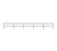 QJBSAVVA Clôture de Jardin en Acier Noir 8,5 m x 1,25 m, Barrière de Sécurité Métallique avec Dessus en Lance pour Extérieur, Kit Complet de 5 Panneaux et 6 Poteaux Robustes