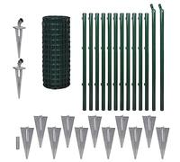 QJBSAVVA Clôture de Jardin Euro en Acier avec Poteaux, Grillage Vert 25x1m pour Enclos Animaux, Kit Complet de Clôture Grillagée Extérieure avec Piquets de Sol et Accessoires