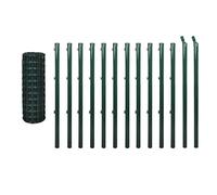 QJBSAVVA Clôture Euro Grillage Rouleau Acier Revêtu PVC Vert, Kit Complet 25 x 1,2 m avec 11 Poteaux Droits, 2 Poteaux d'Appui et Accessoires pour Jardin et Enclos d'Animaux