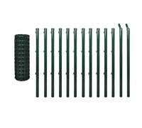 QJBSAVVA Clôture Euro Vert 25 x 1 m - Kit Complet de Grillage Métallique en Acier Revêtu de PVC pour Jardin et Enclos Animaux avec 11 Poteaux Droits et 2 Poteaux d'Appui