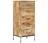 QJBSAVVA Coffre à Tiroirs en Bois de Manguier Massif, Chiffonnier Vintage avec 5 Tiroirs, Commode Étroite pour Salon, Entrée et Bureau, Buffet Industriel 45x35x106 cm
