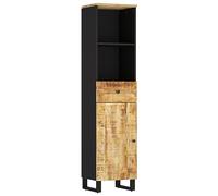 QJBSAVVA Colonne de Salle de Bain 38x33x160 cm, Armoire en Bois Massif de Manguier et Métal avec 1 Tiroir, 2 Niches et Porte, Meuble de Rangement Vertical Étroit