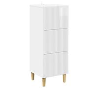 QJBSAVVA Commode Blanc Brillant 3 Tiroirs, Chiffonnier Meuble de Rangement en Bois d'Ingénierie pour Salon, Entrée et Bureau, Colonne Rectangulaire Vintage 33 x 34,5 x 90 cm