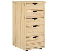 QJBSAVVA Commode en Bois de Pin Massif avec 5 Tiroirs, Caisson de Bureau à roulettes, Meuble de Rangement Mobile pour Salon et Bureau à Domicile, Marron, 34 x 39 x 61,5 cm